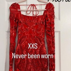 Red Tie Front Puff Sleeve Bodycon Dress